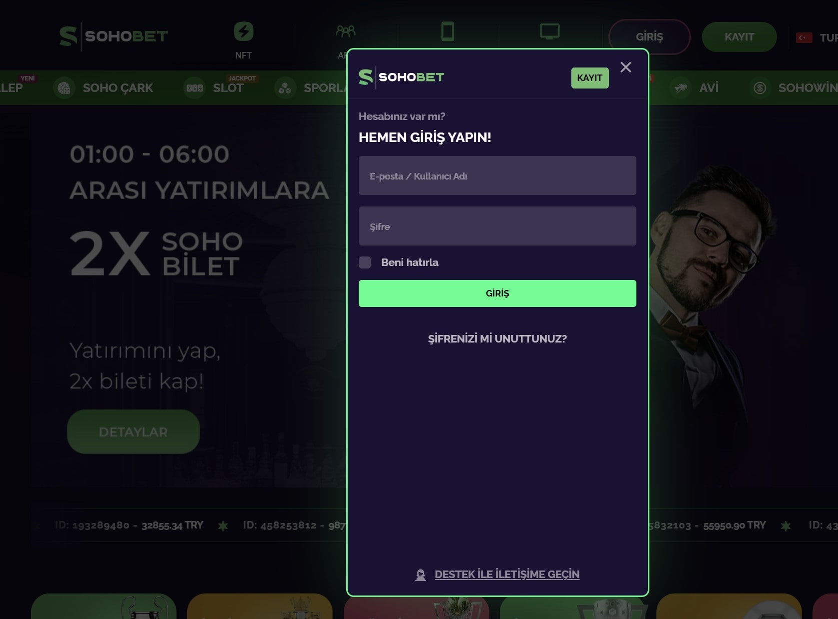 sohobet üyelik